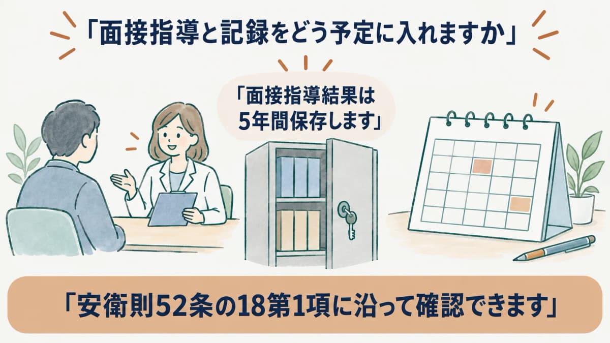 面接指導結果を5年間保存する面談と施錠付き書庫