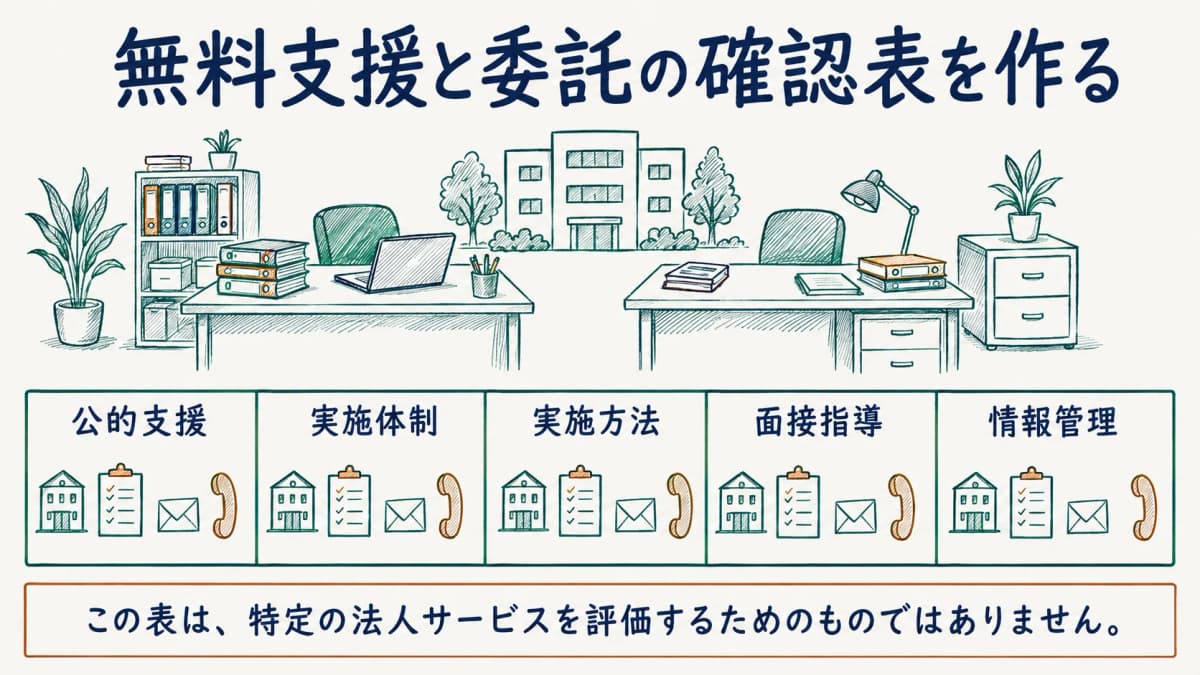 無料支援と外部委託の確認表を作る衛生管理担当者