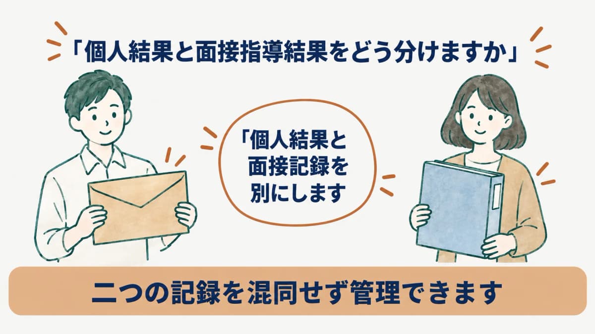 個人結果と面接記録を別にする通知封筒と面接指導記録