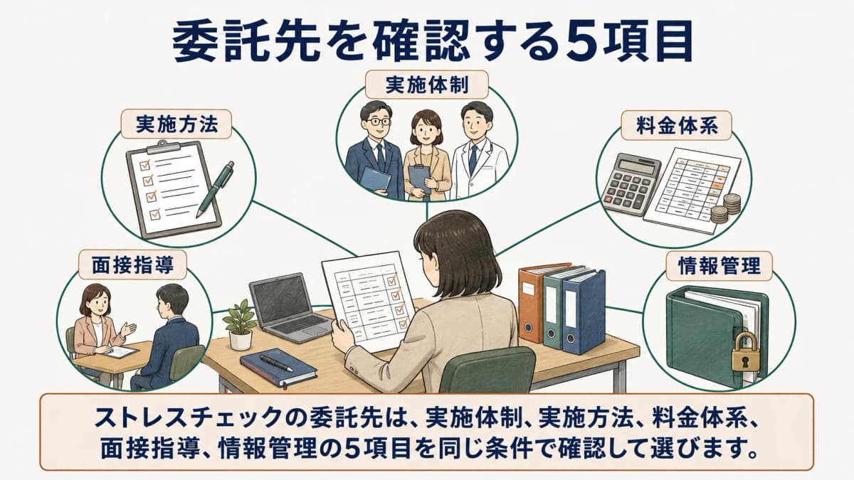 委託先の5つの確認領域を整理する実務担当者