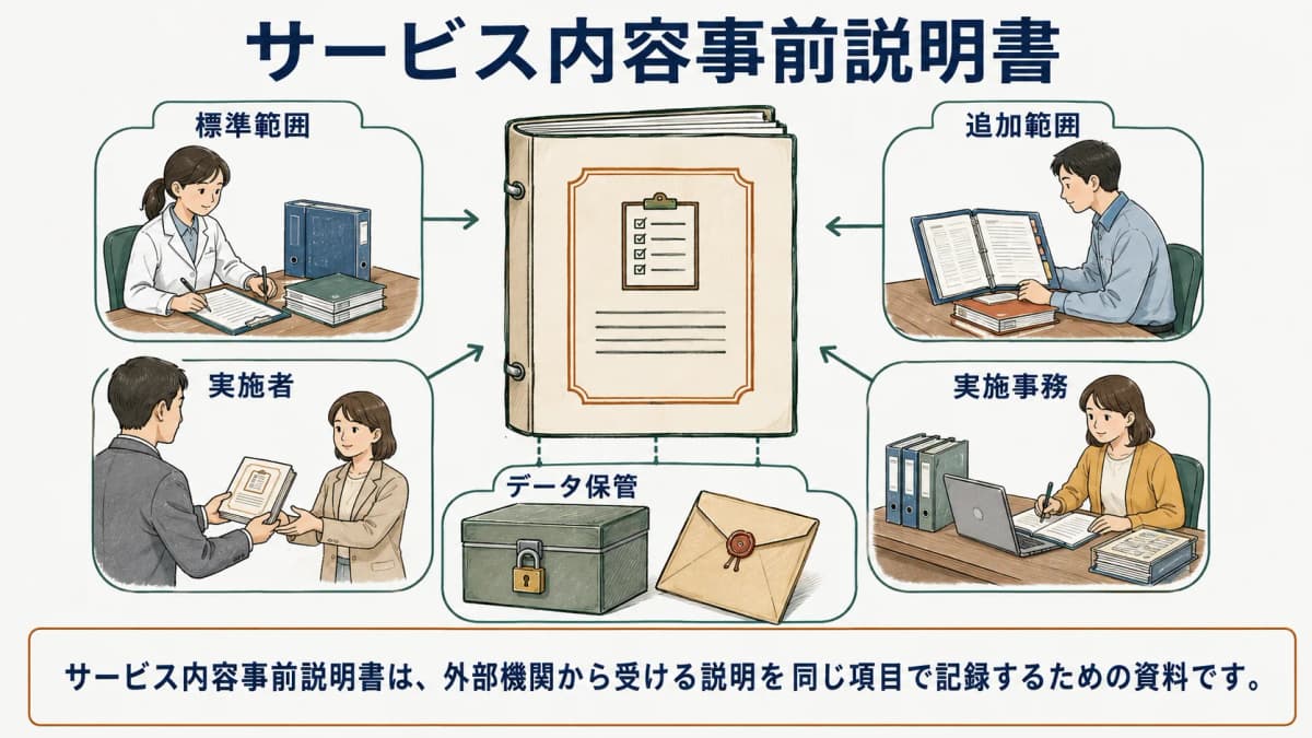 サービス内容事前説明書を確認する実務担当者