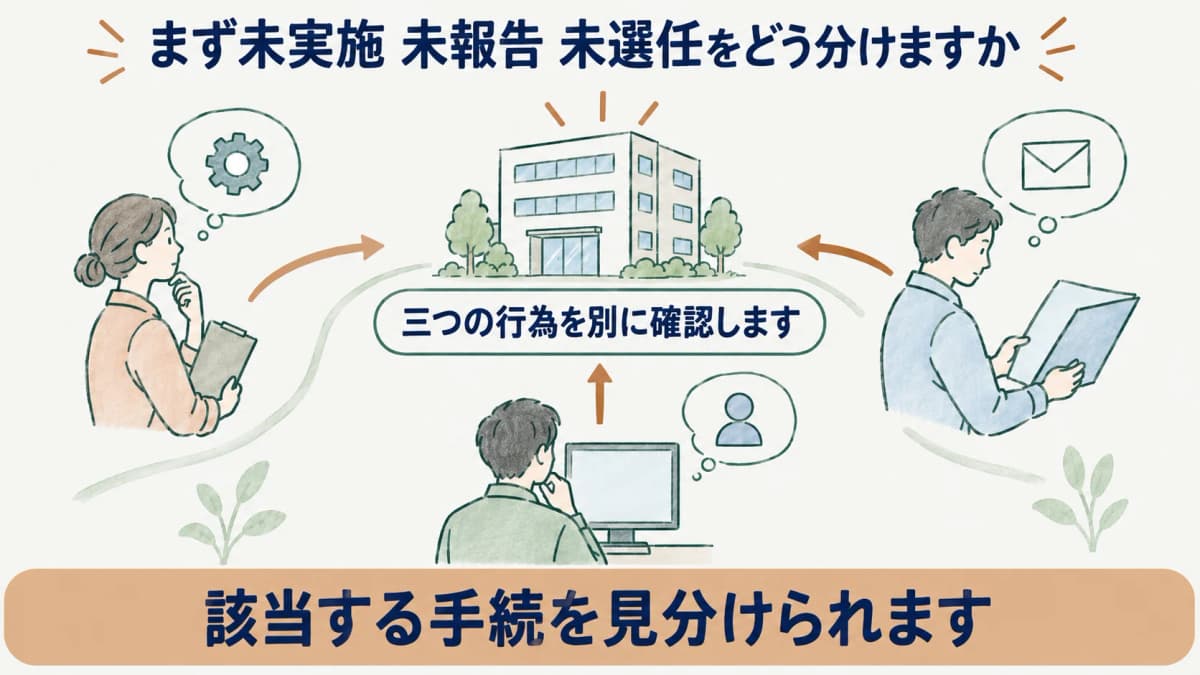 未実施と未報告と未選任を別に確認する事業場の建物
