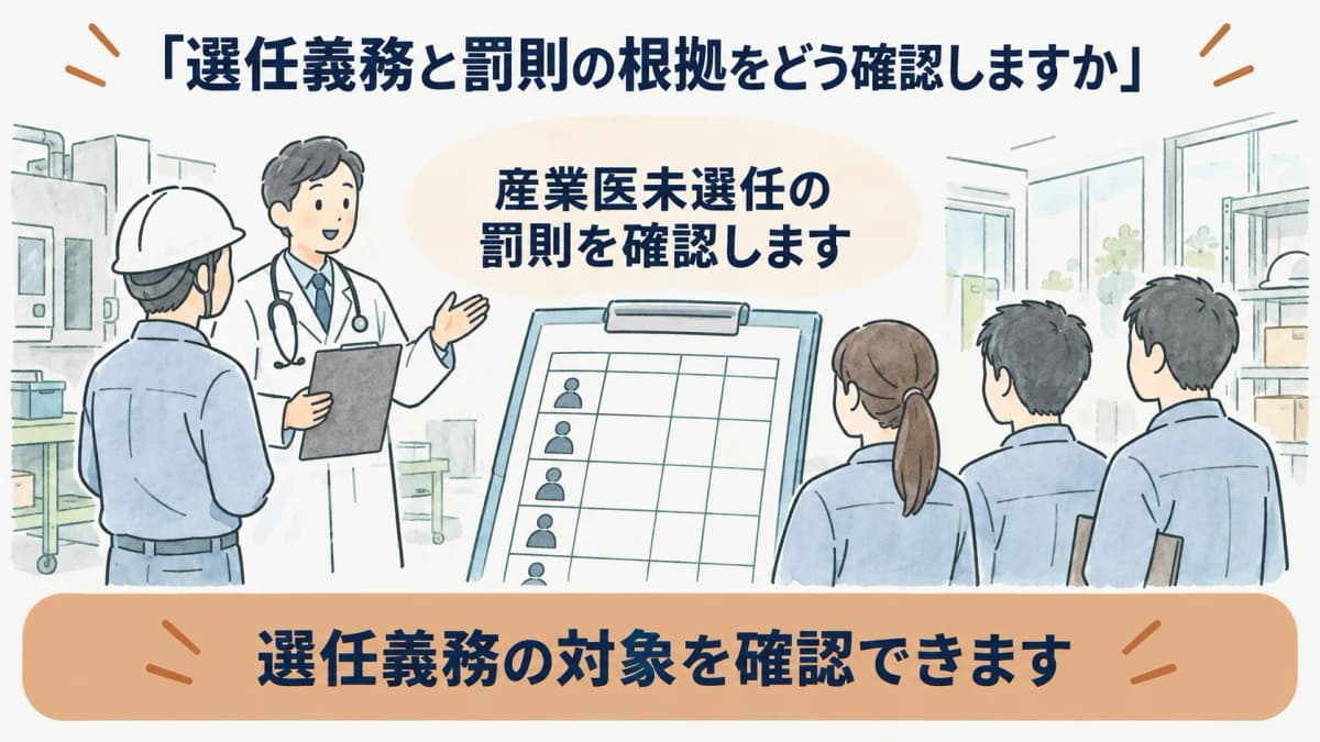 産業医未選任の罰則を確認する職場巡視と人数確認表