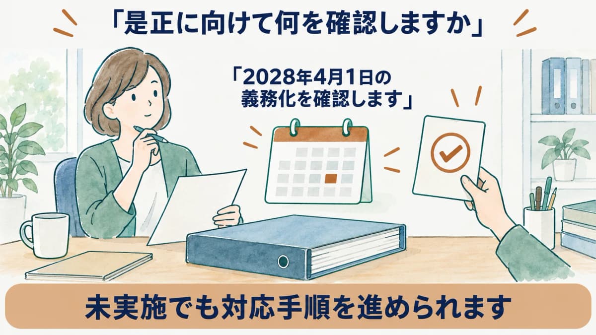2028年4月1日の義務化を確認する衛生管理者のデスクと実施規程