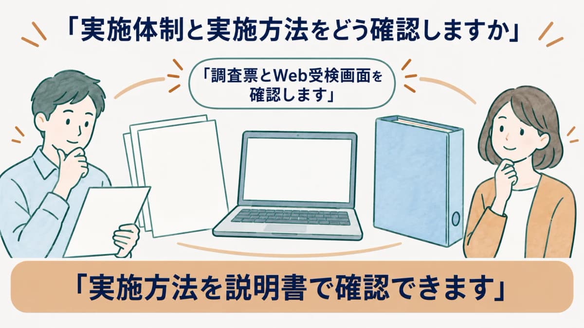 調査票とWeb受検画面で実施方法を確認する実施体制ファイル